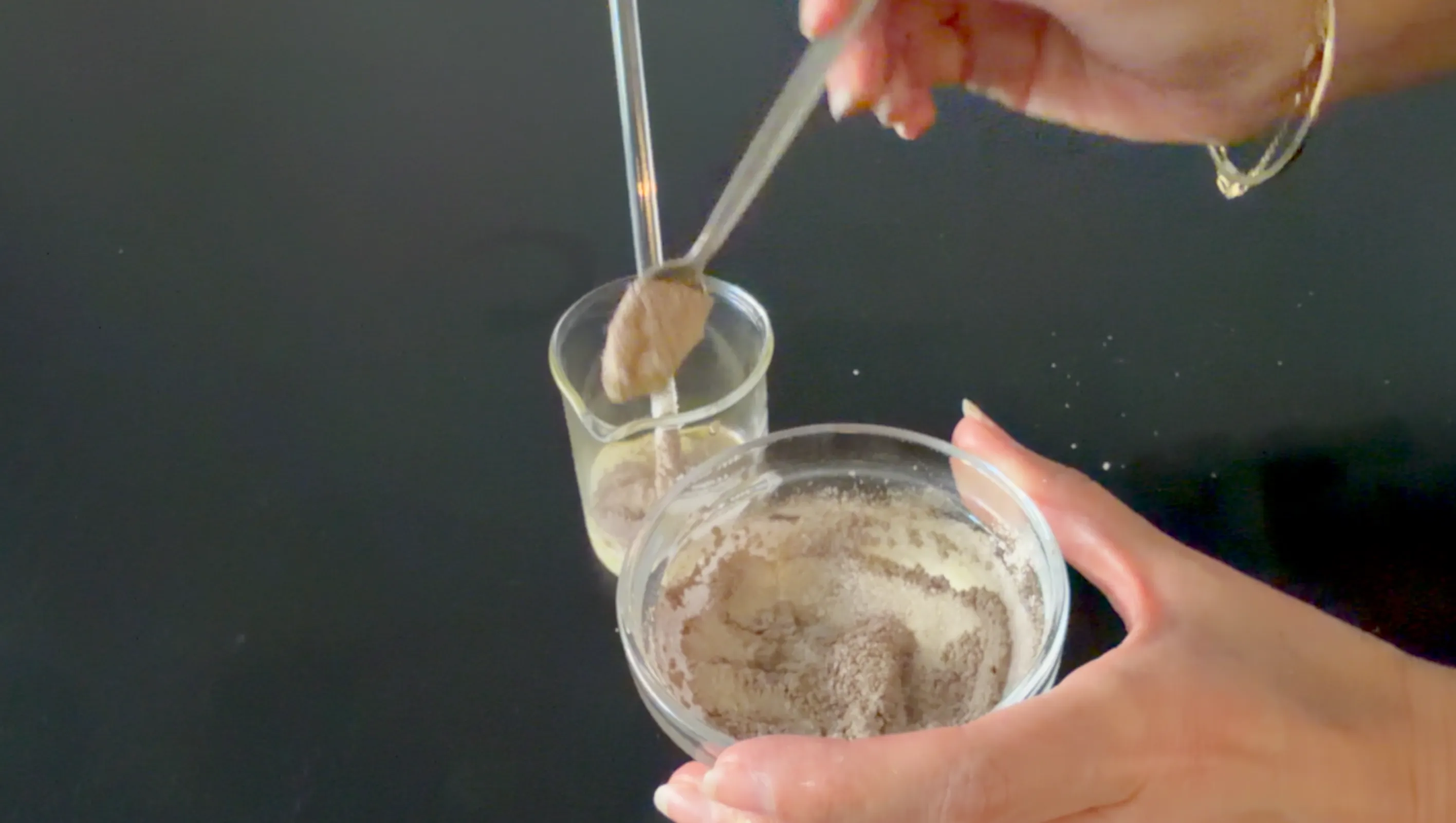 Adding the powders to the base