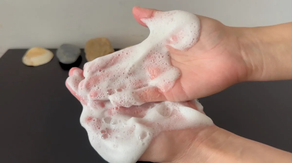 Foaming cleanser texture in hand